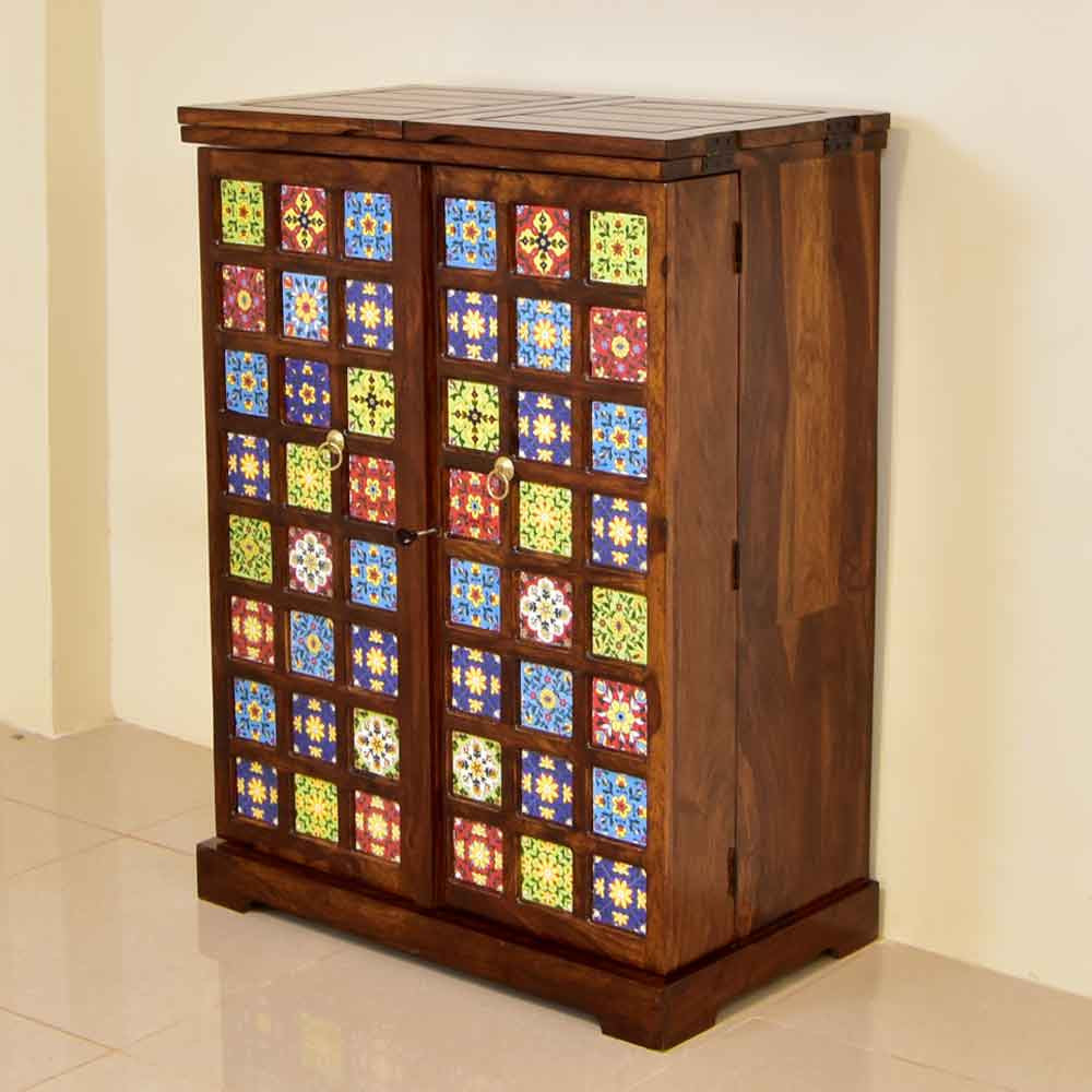 Mary Wood Tiles Design Bar Cabinet