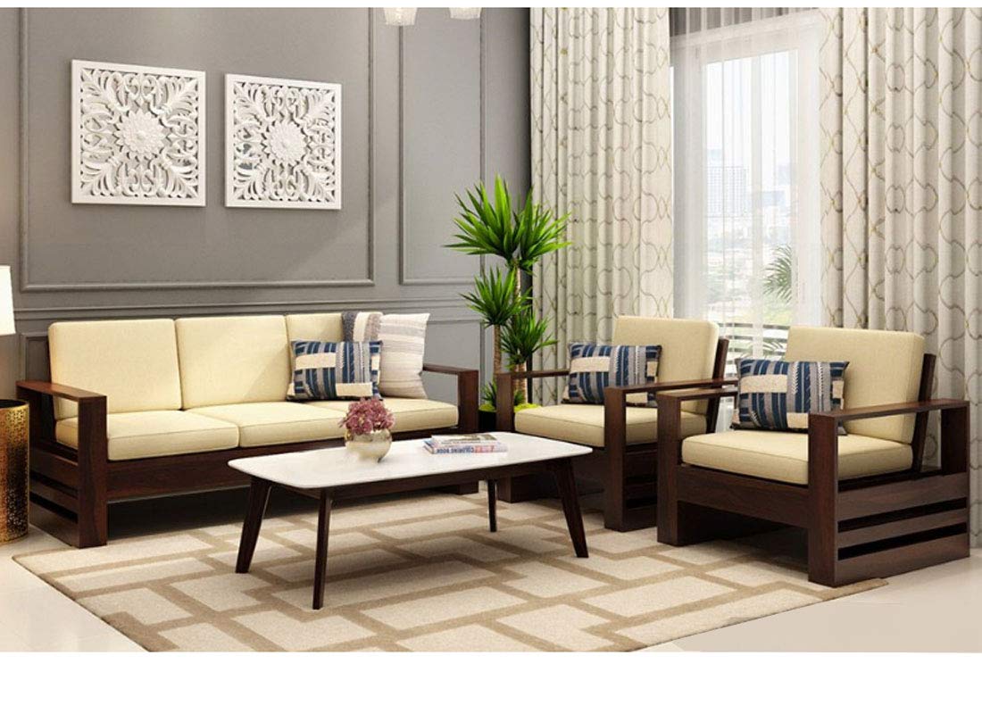 Oakley Sheesham Wooden 5 Seater Sofa Set for Living Room Without Pillow