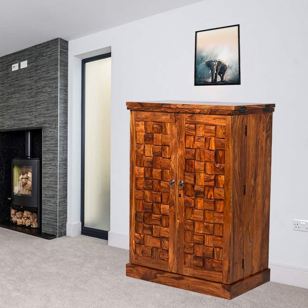 Alayna Wooden Traditioanl Niwar Patti Design Bar Cabinet