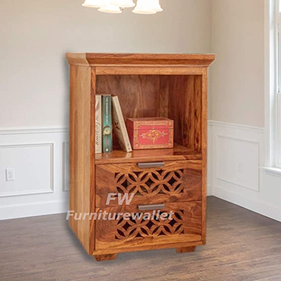 Adaline Wooden Bedside Table With Honey Finish