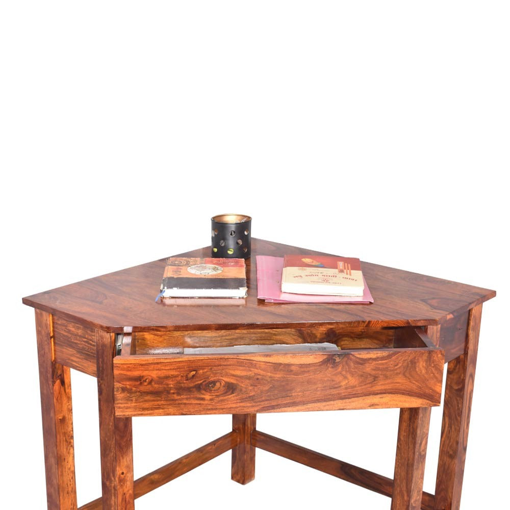 Madeleine Wooden Corner Table With Drawers