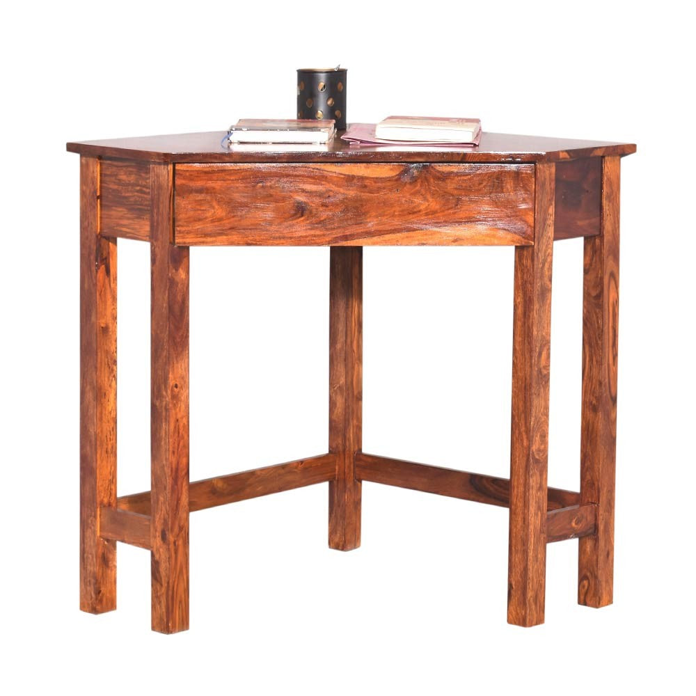 Madeleine Wooden Corner Table With Drawers