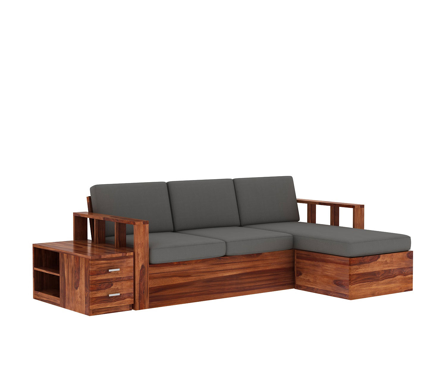 Herman L-Shaped Sheesham Wood Multifunctional Corner Sofa with Storage