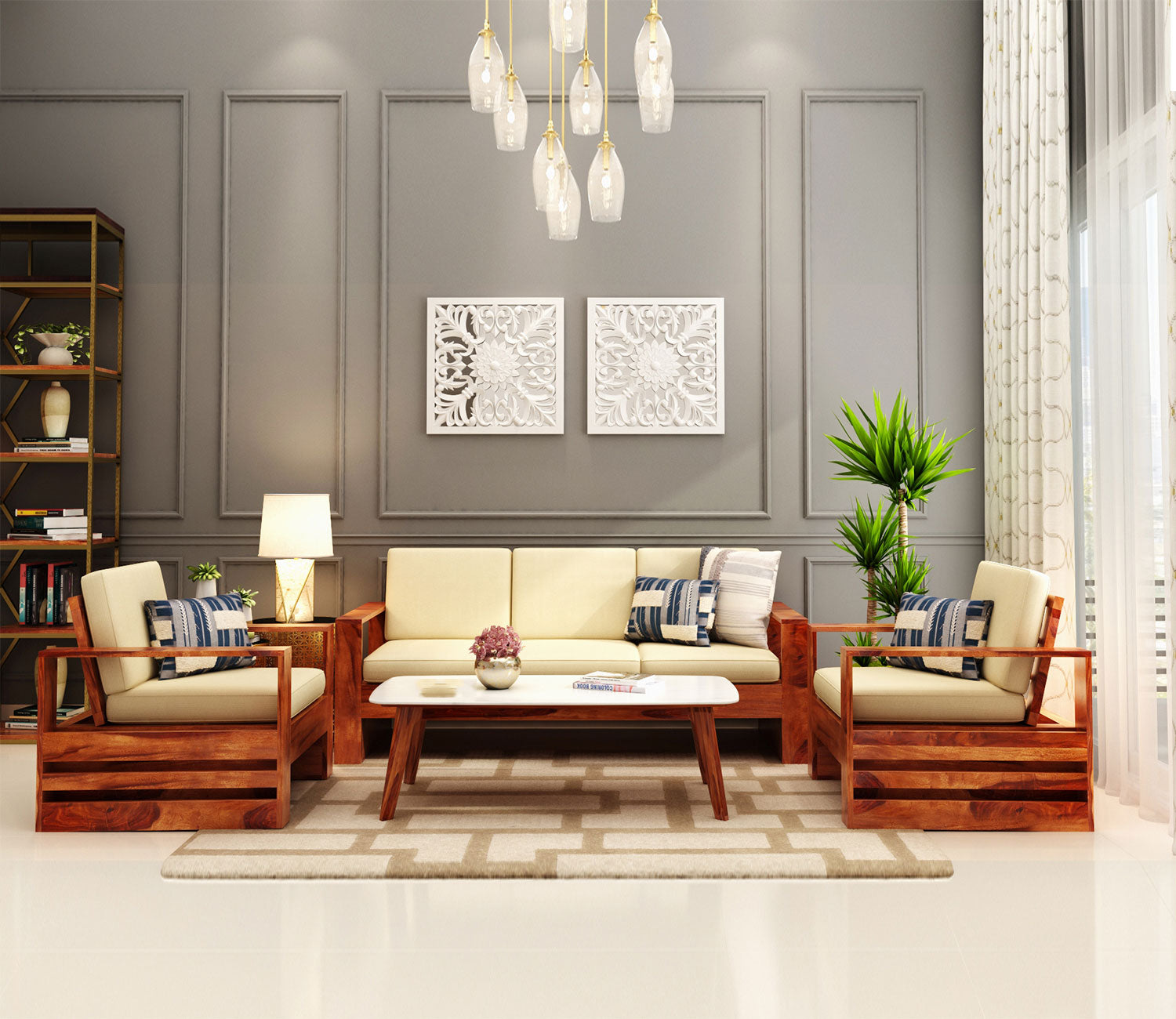 Leroy 5 Seater Wooden Sofa Set with Side Storage