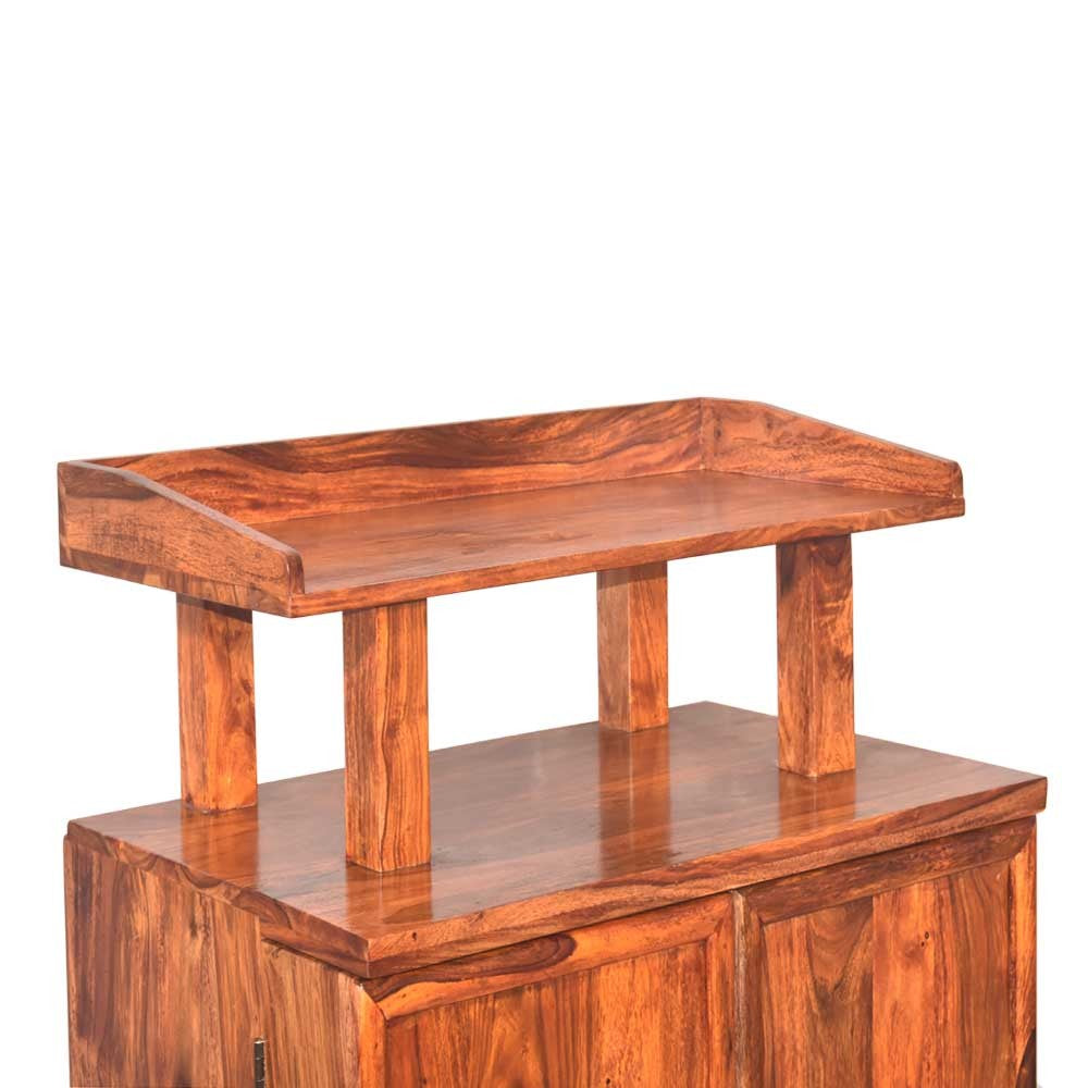 Kaitlyn Sheesham Wooden Tray Design Bar Cabinet