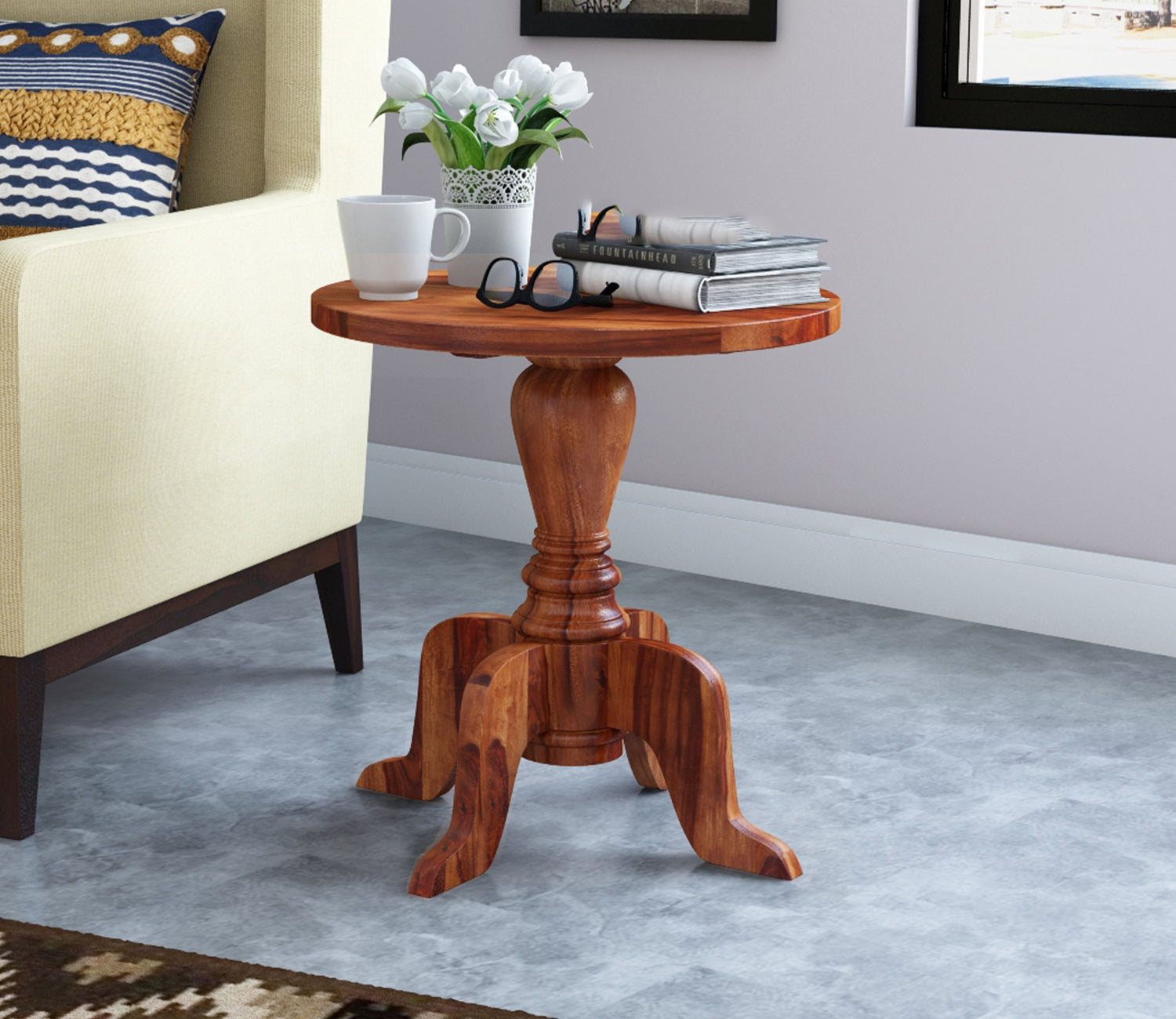 Christian Sheesham Wood Round Side Table