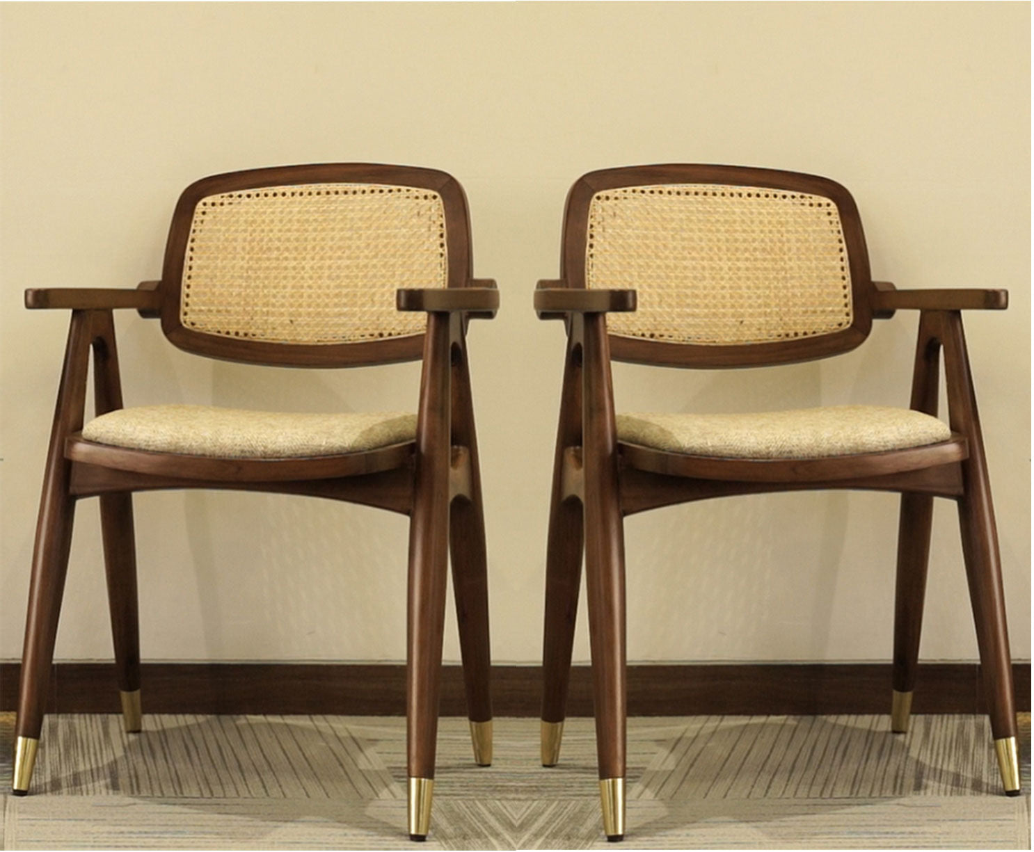 Samantha Teak Wood Arm Chair with Cane - Set of 2