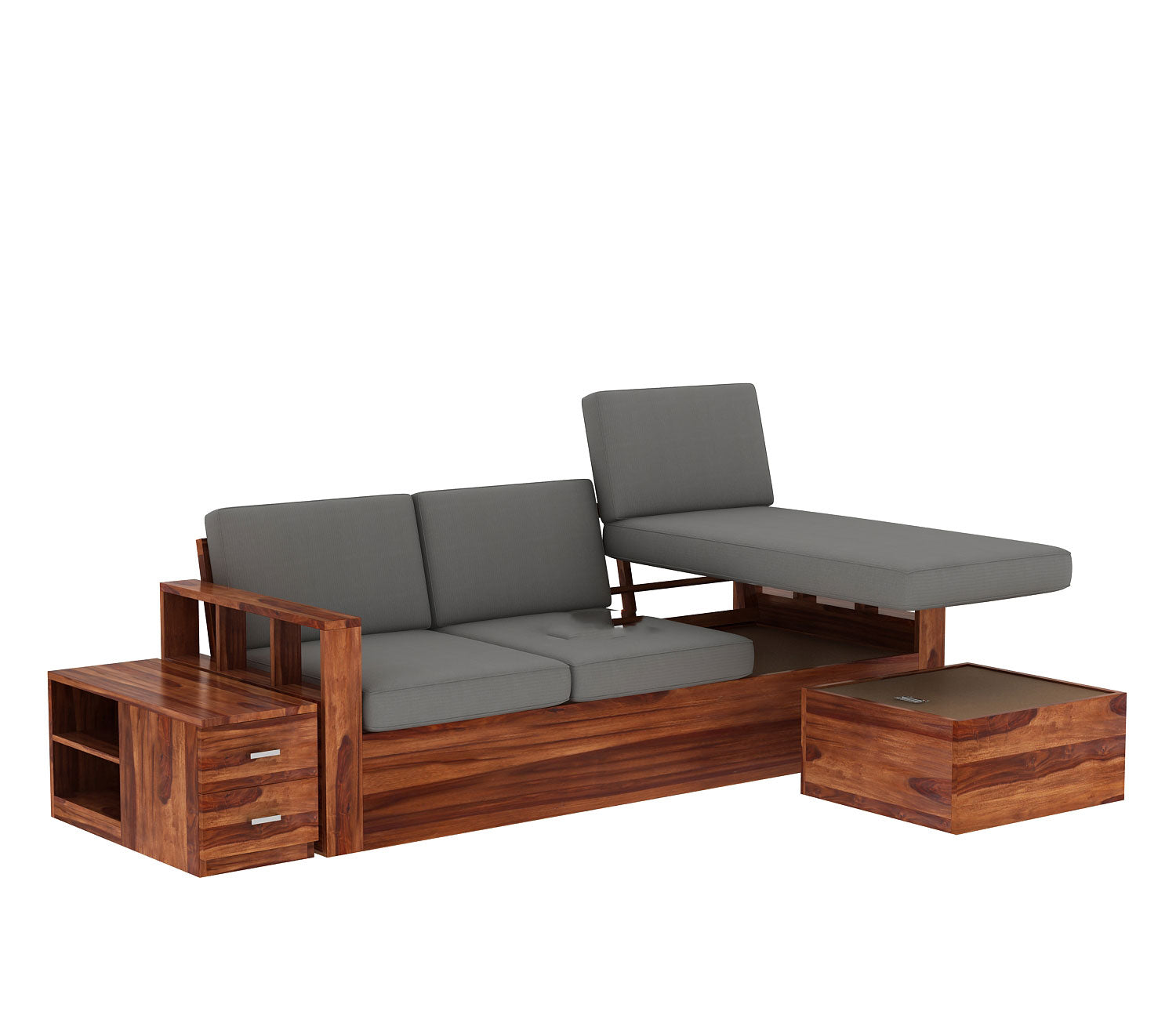Herman L-Shaped Sheesham Wood Multifunctional Corner Sofa with Storage