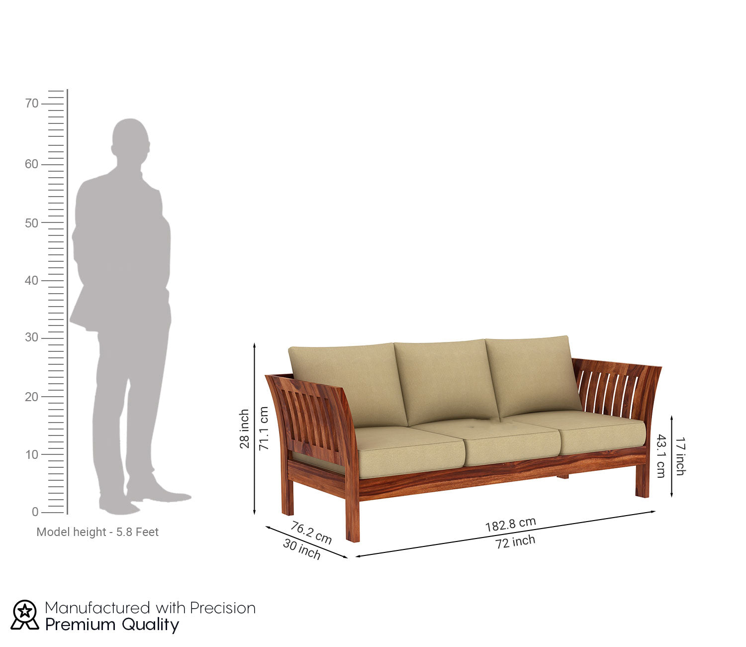 Brad Wooden Sofa Set with Washable Zipper Cover