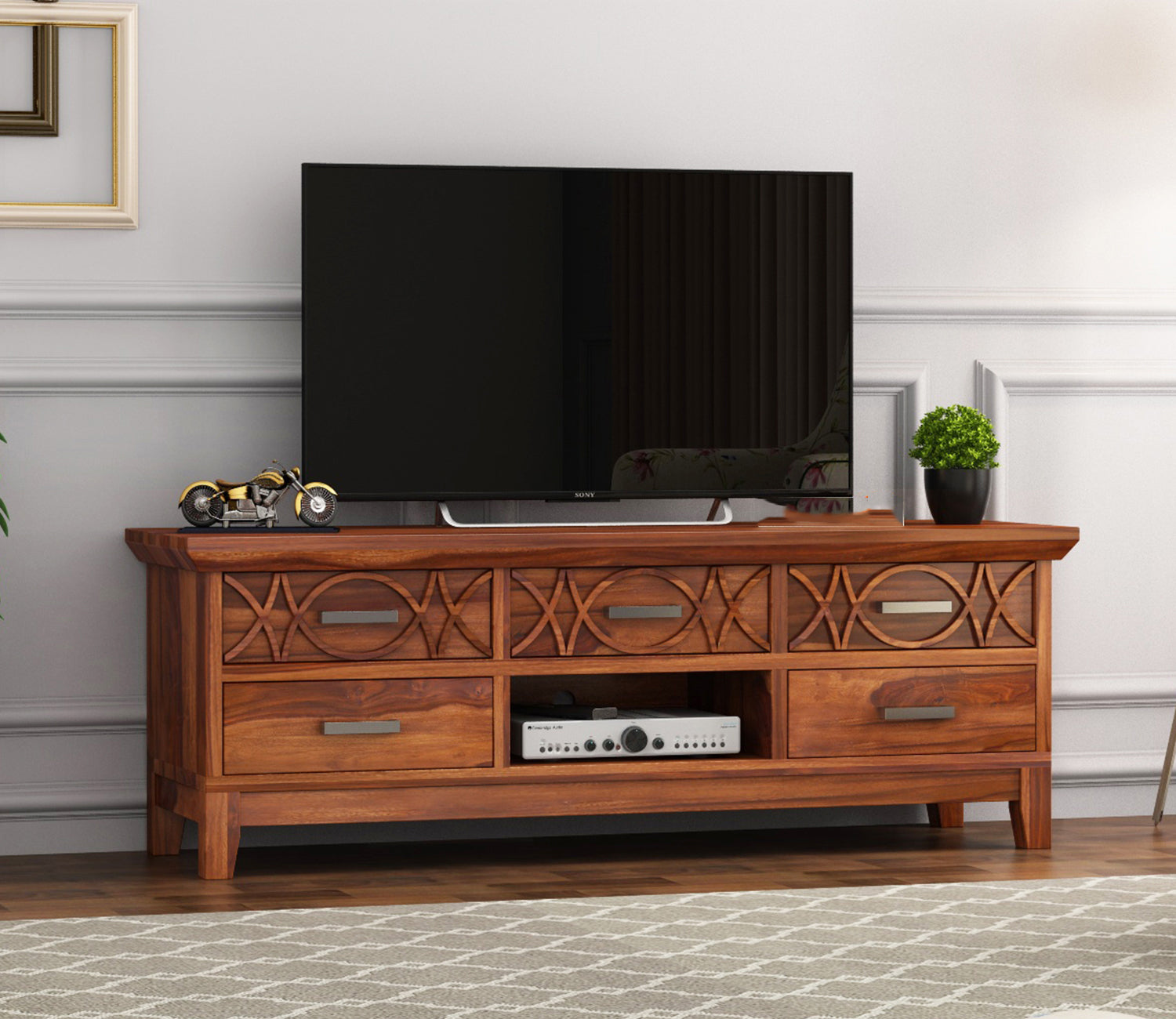 Valentino Sheesham Wood Tv Unit with Five Pull Out Drawers
