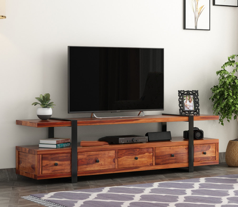 Rodrigo Sheesham Wood Tv Unit with Five Pull Out Drawers
