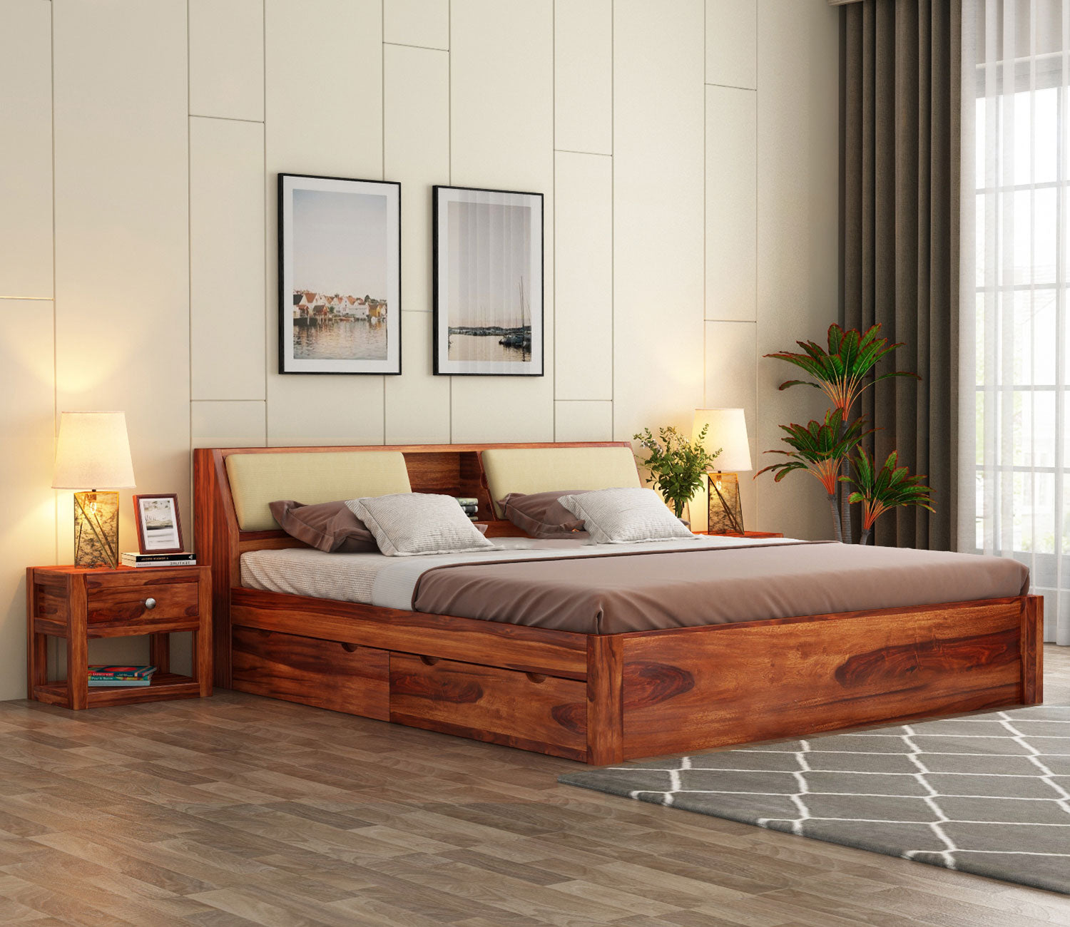 Raphael Sheesham Wood Bed With Side Storage