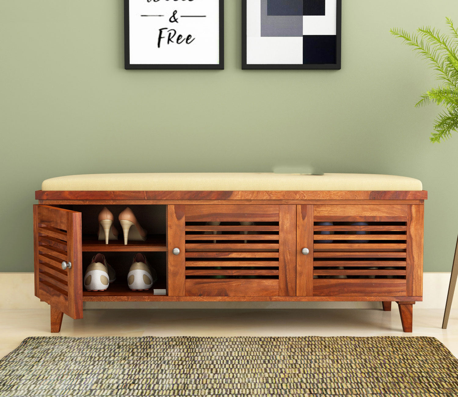 Derek Modern Sheesham Wood Shoe Rack Bench