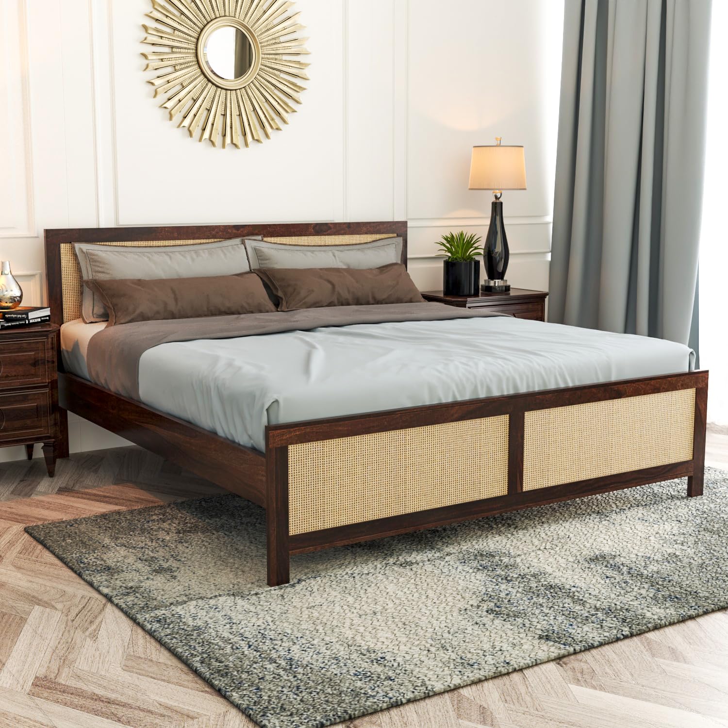 Theodore Solid Sheesham Wood Queen Size Bed for Bedroom