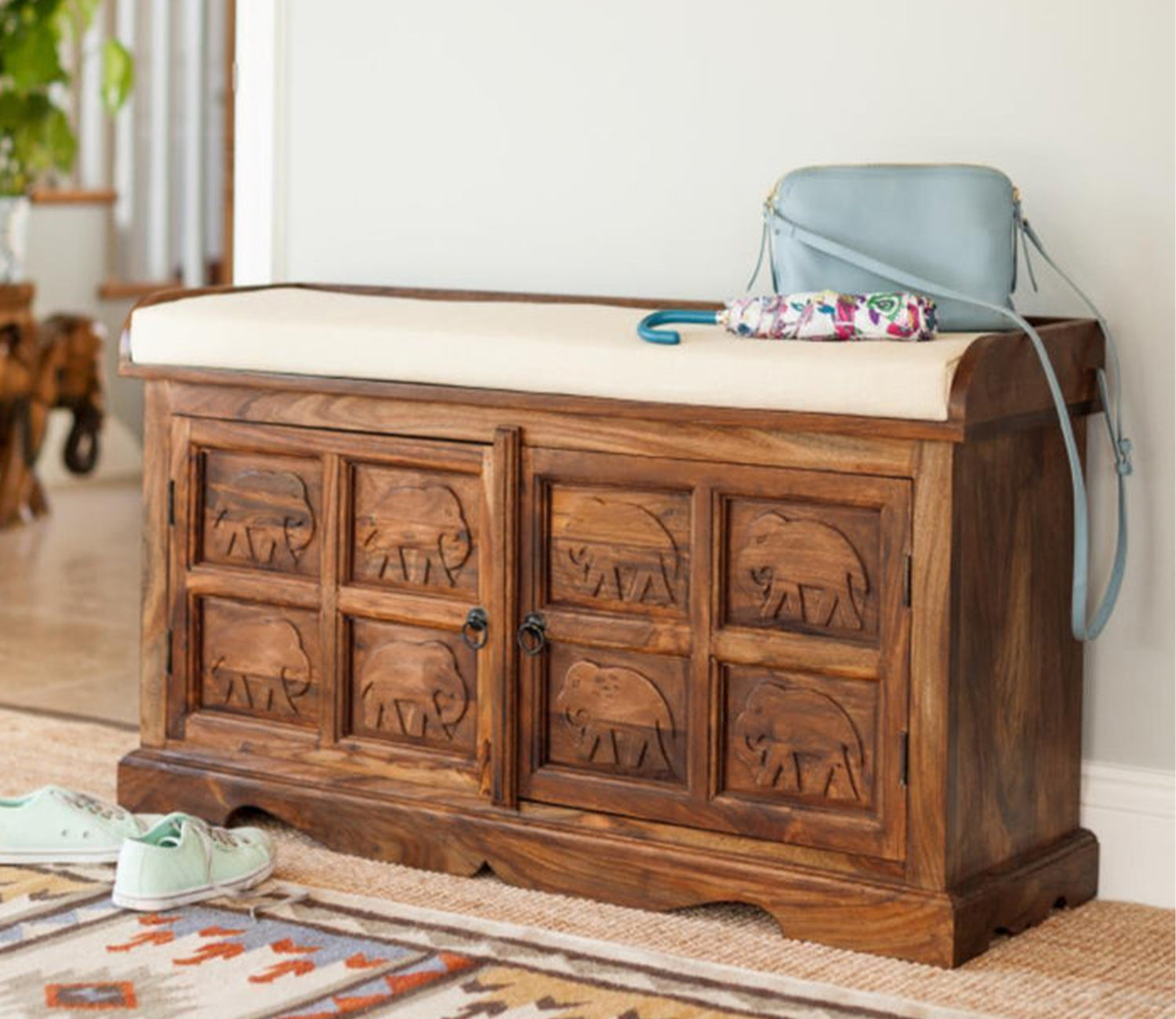 Elliot Solid Wood Carved Bench
