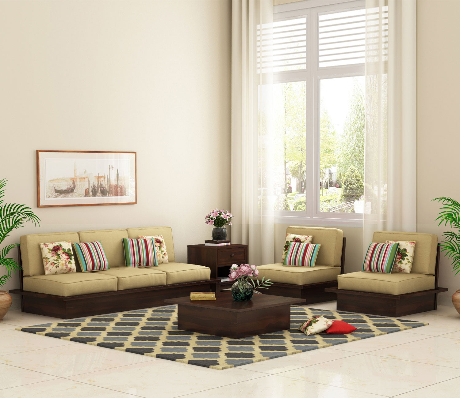 Londyn Low Floor Wooden Sofa Set