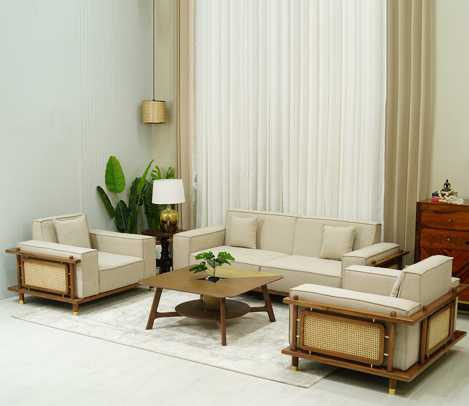 Alaya 3+1+1 Seater Ash Wood Cane Sofa