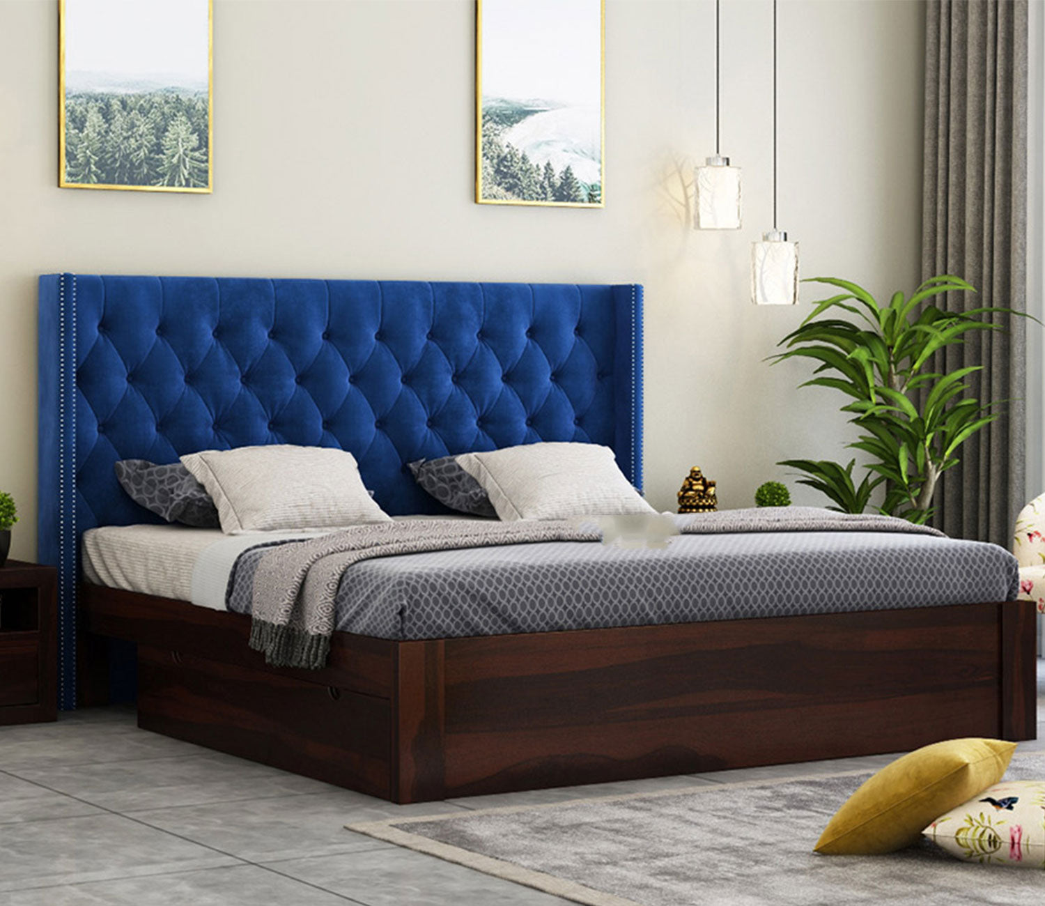Forrest Sheesham Wood Upholstered Bed With Storage
