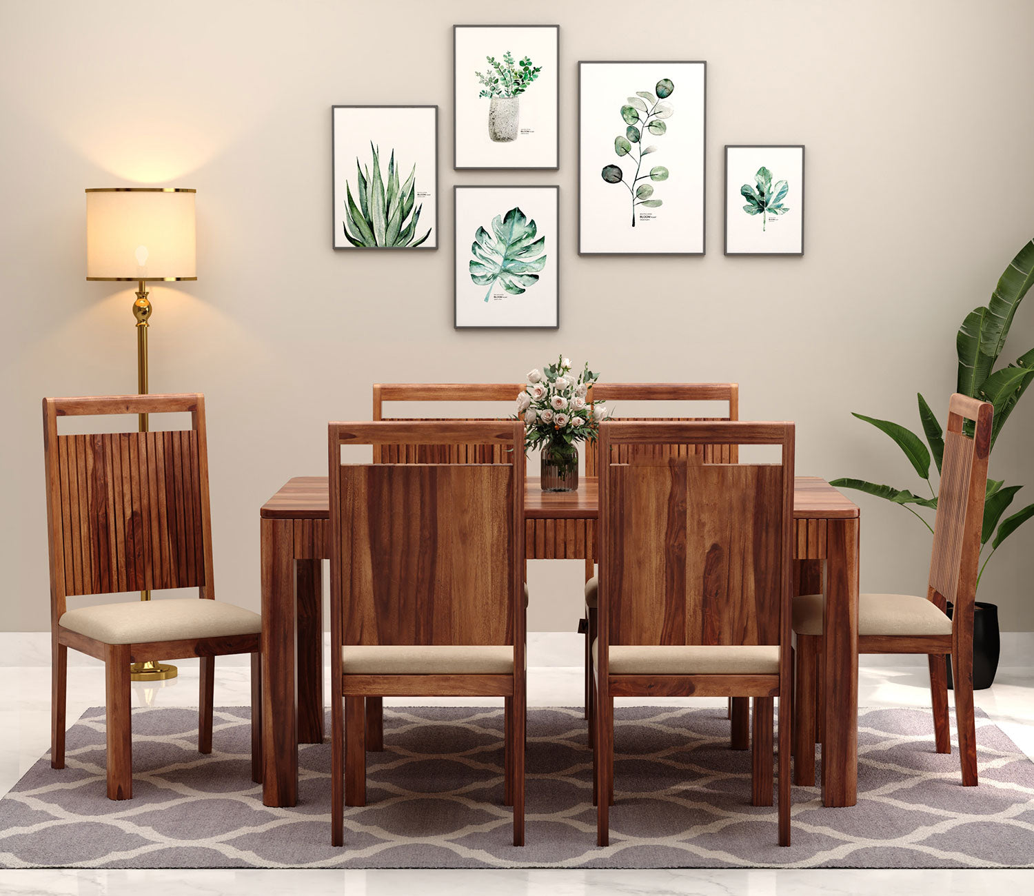 Dimitri 6 Seater Sheesham wood Dining Table Set with 6 Upholstery Chair