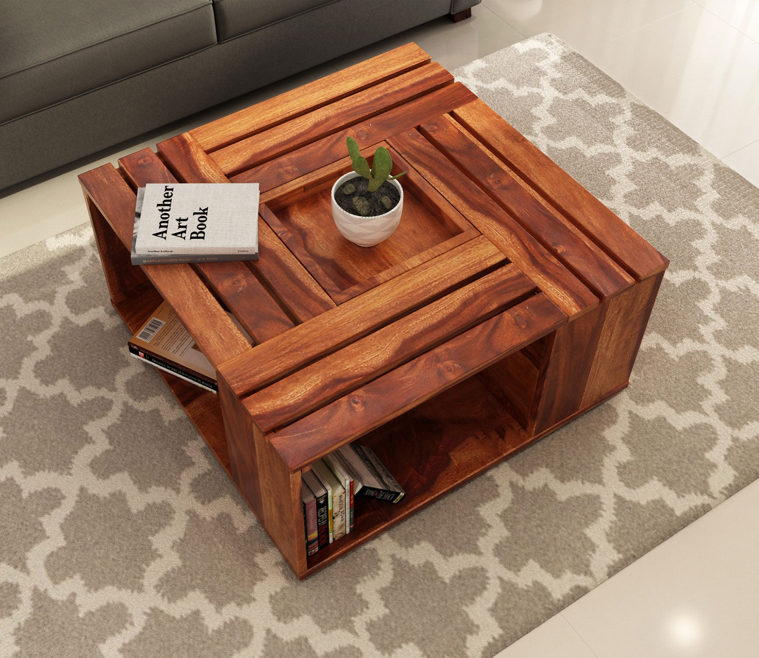 Aubrey Sheesham Wood Coffee Table with Center Storage