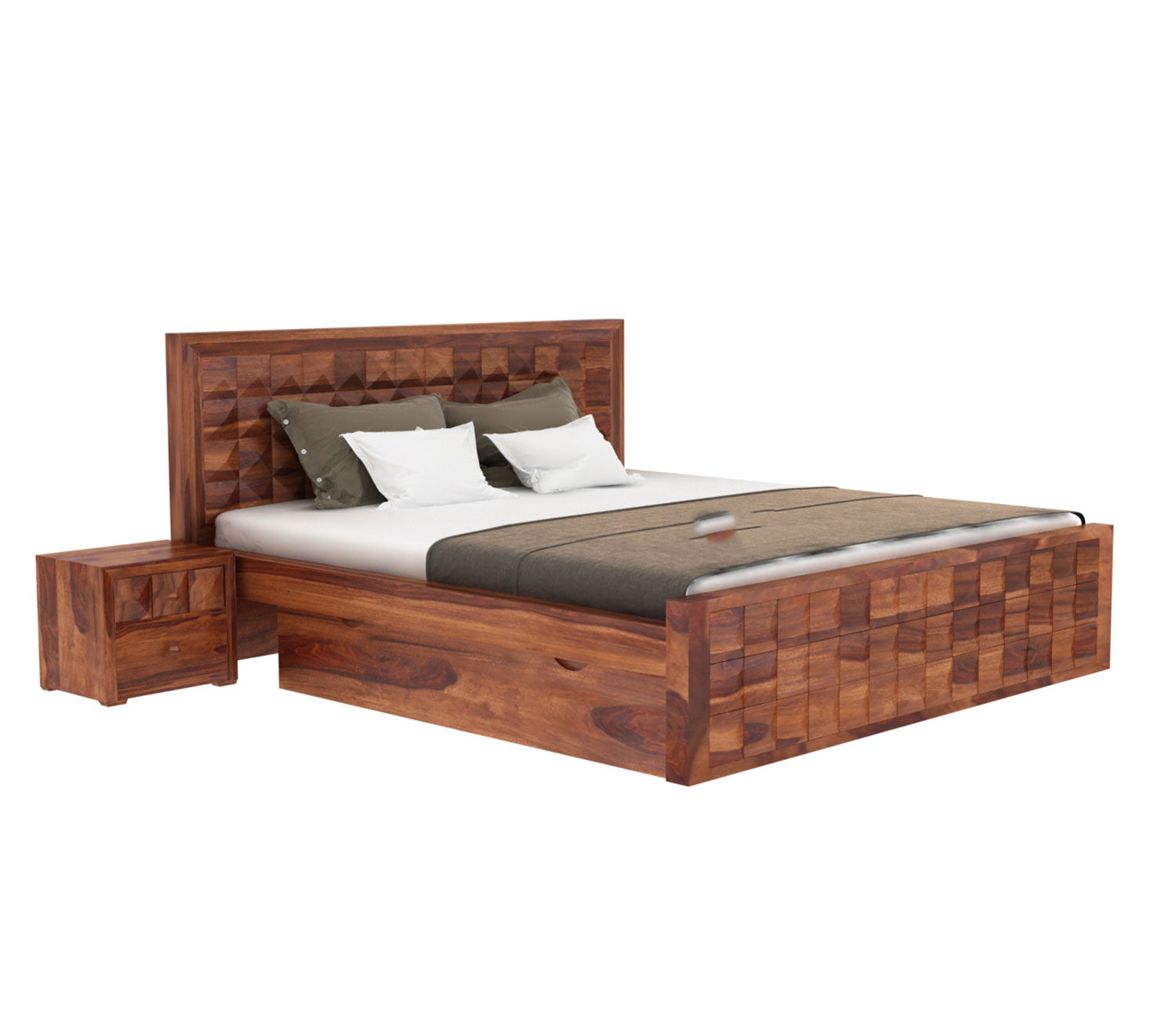 Quinn Sheesham Wood Bed with Drawer Storage