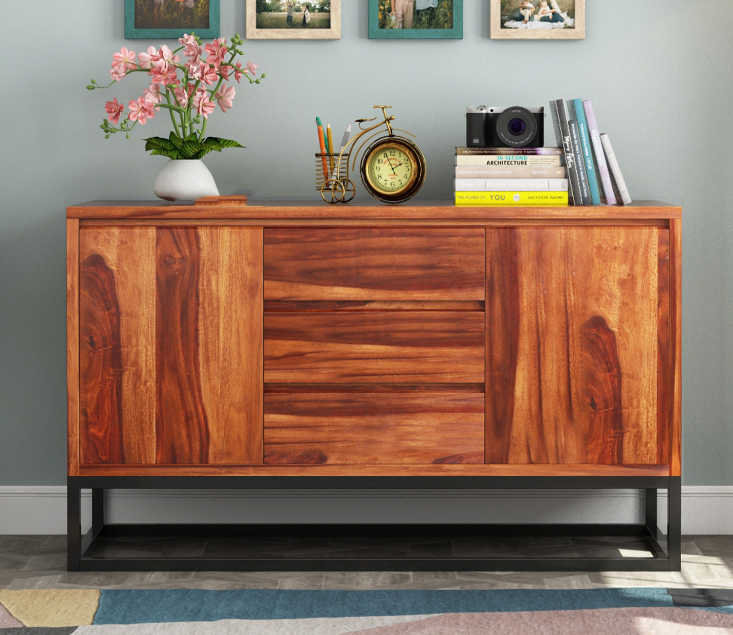 Louis Loft Three Drawer Sheesham wood Sideboard Cabinet