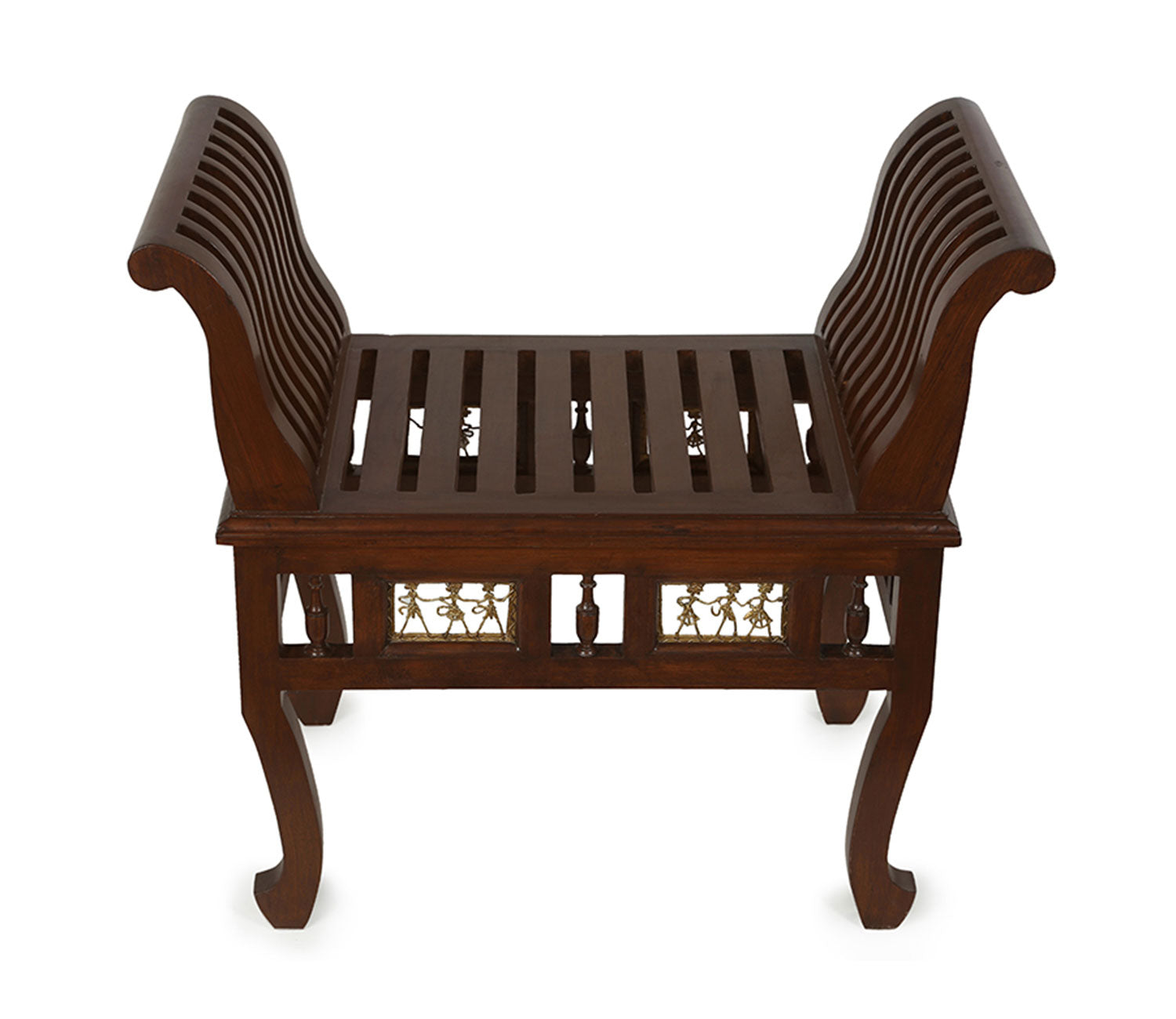 Stetson Ottoman Seater in Striped Wood Pattern with Walnut Finish