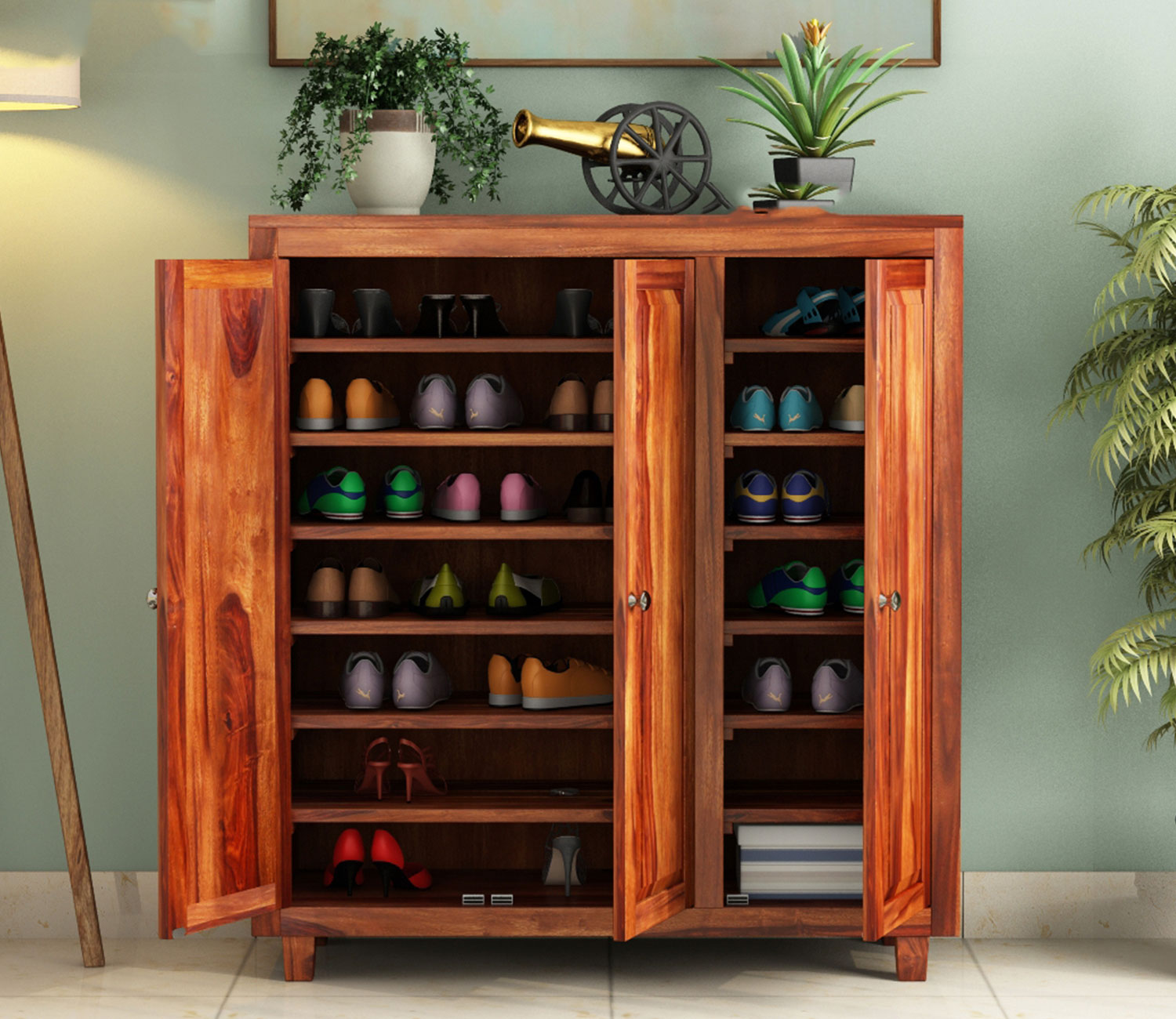 Jaylen Sheesham Wood Shoe Cabinet With 32 Pair Capacity