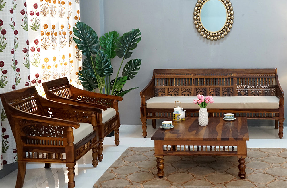 Jimmie Wooden 5 Seater Sofa Set
