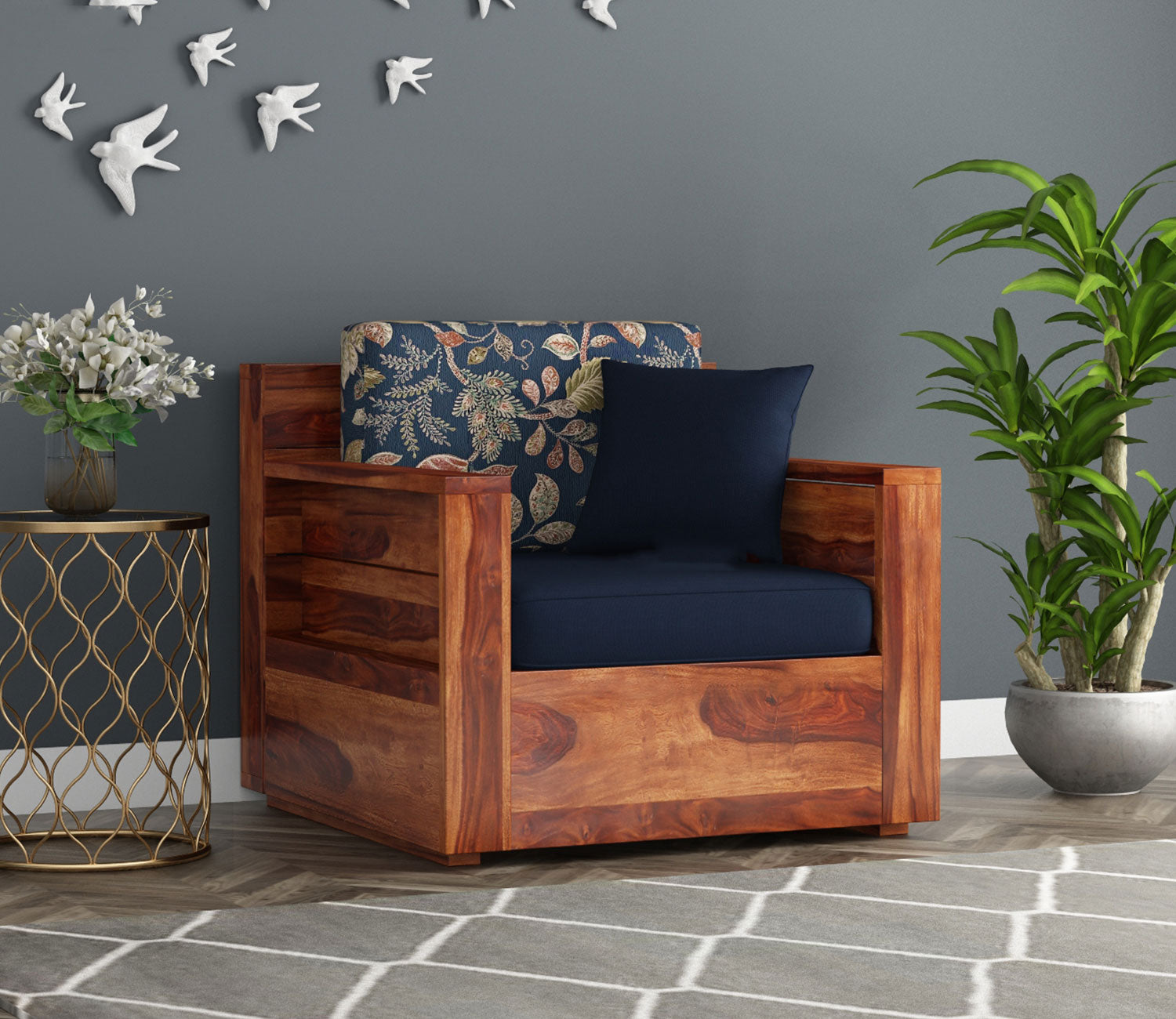 Jessie Wooden 5 Seater Sofa Set Printed