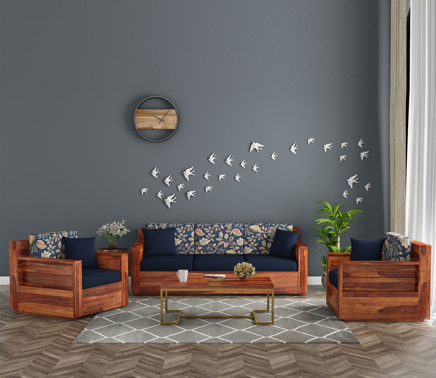 Jessie Wooden 5 Seater Sofa Set Printed