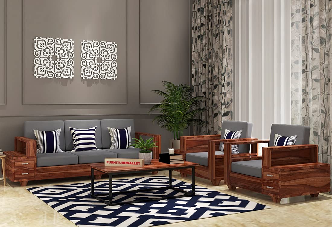 Furniturewallet Sheesham Wooden 5 Seater Sofa Set for Living Room With Natural Finish