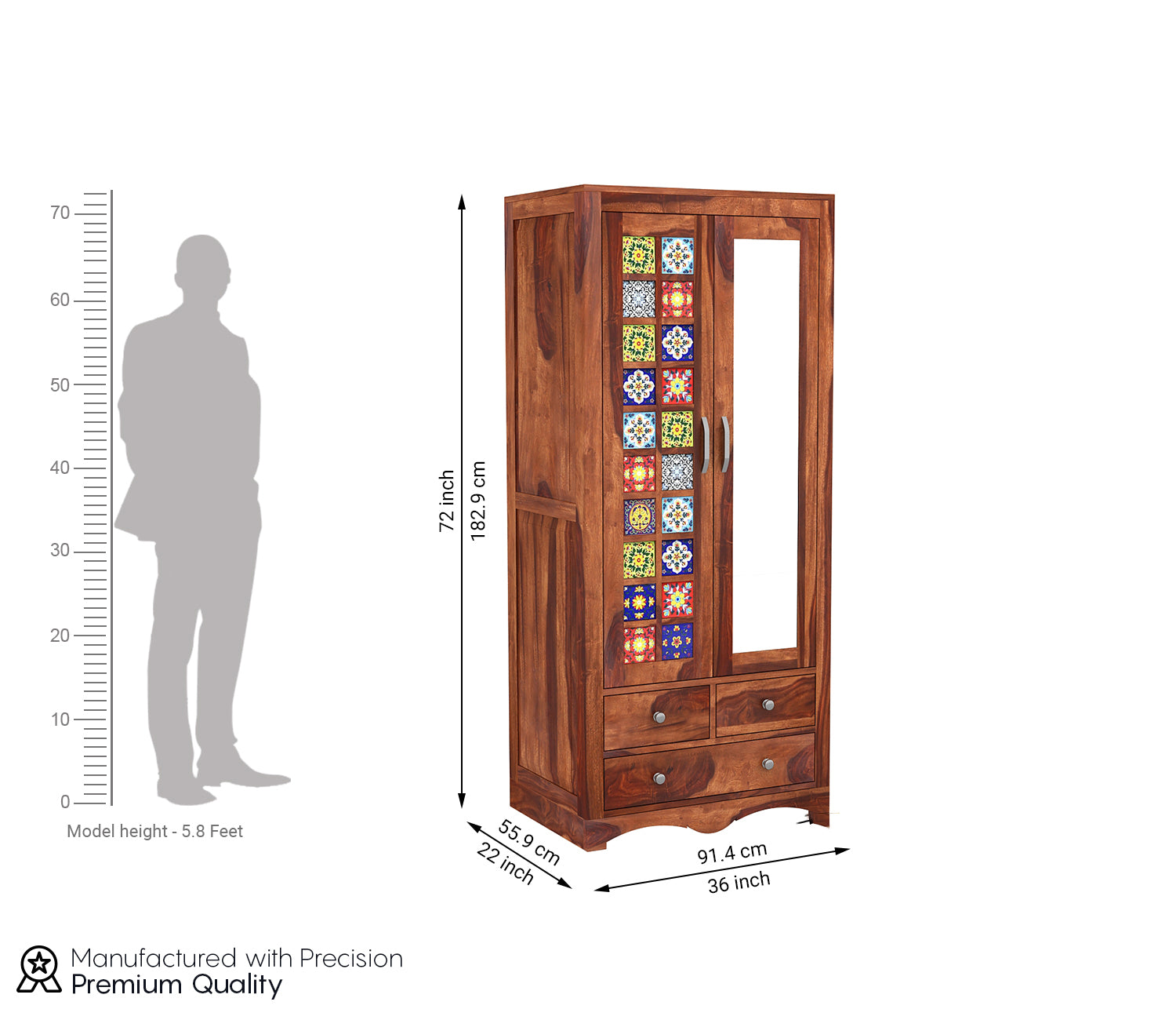 Jaziel 2 Door Multi Utility Wardrobe with Mirror