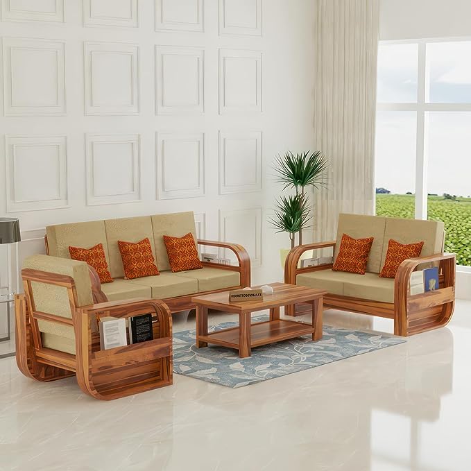 Firebird Wooden Sofa Set | 6 Seater Sofa Set for Living Room | Wooden Five Seater Sofa