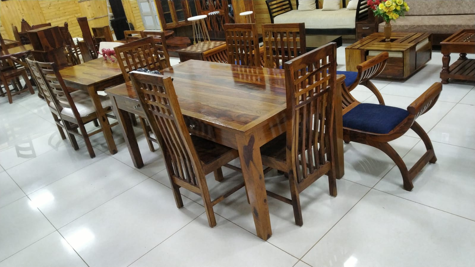 Melanie Sheesham Wood 6 Seater Dining Set with Chair for Dining Room dark honey finish