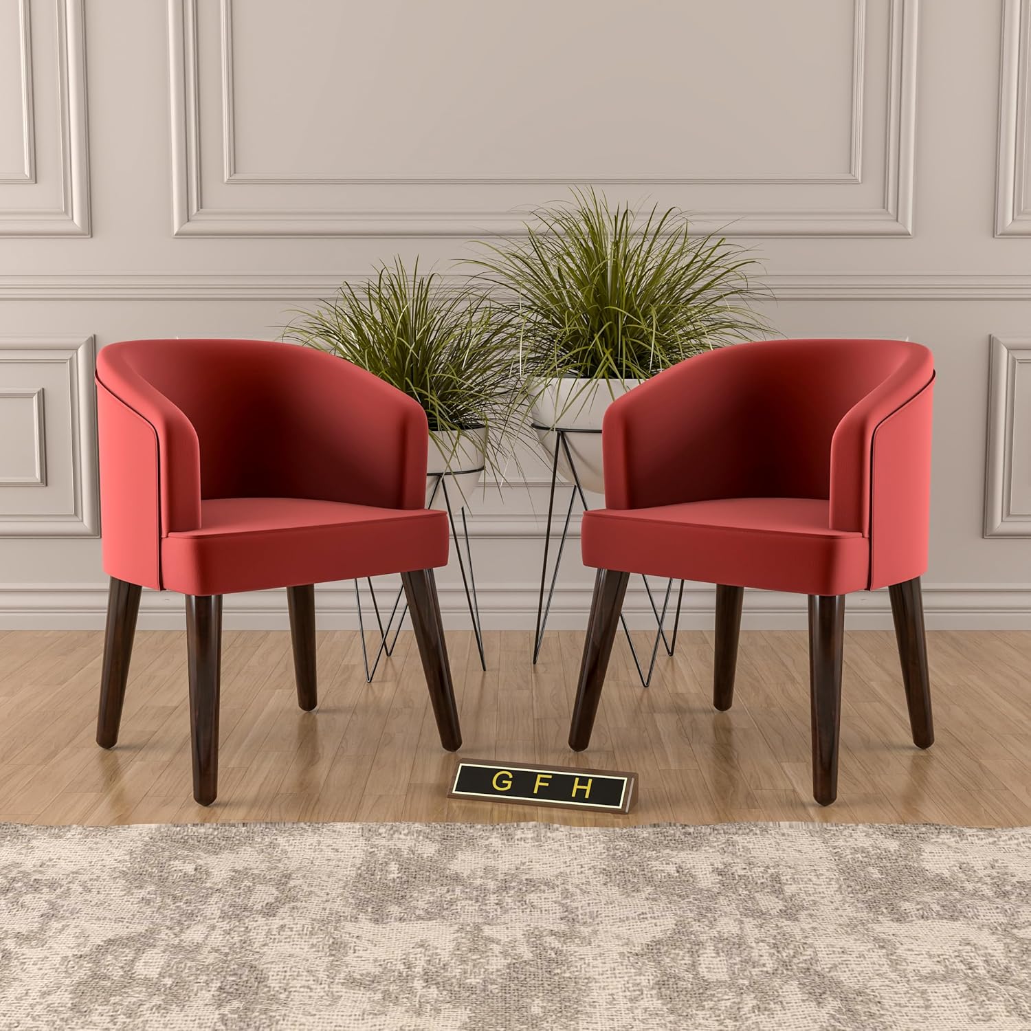 GFH Mid-Century Velvet Tufted Armchair with Brown Legs Fabric Velvet Accent Arm Chair for Living Room Bedroom Office