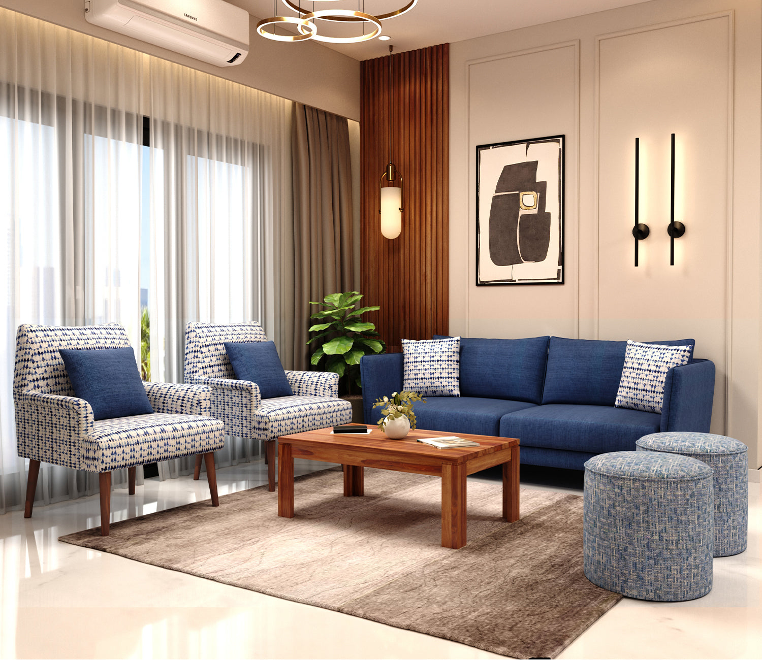 Moxie 3 Seater Living Room Sofa with 2 Lounge Chairs and 4 Cushions