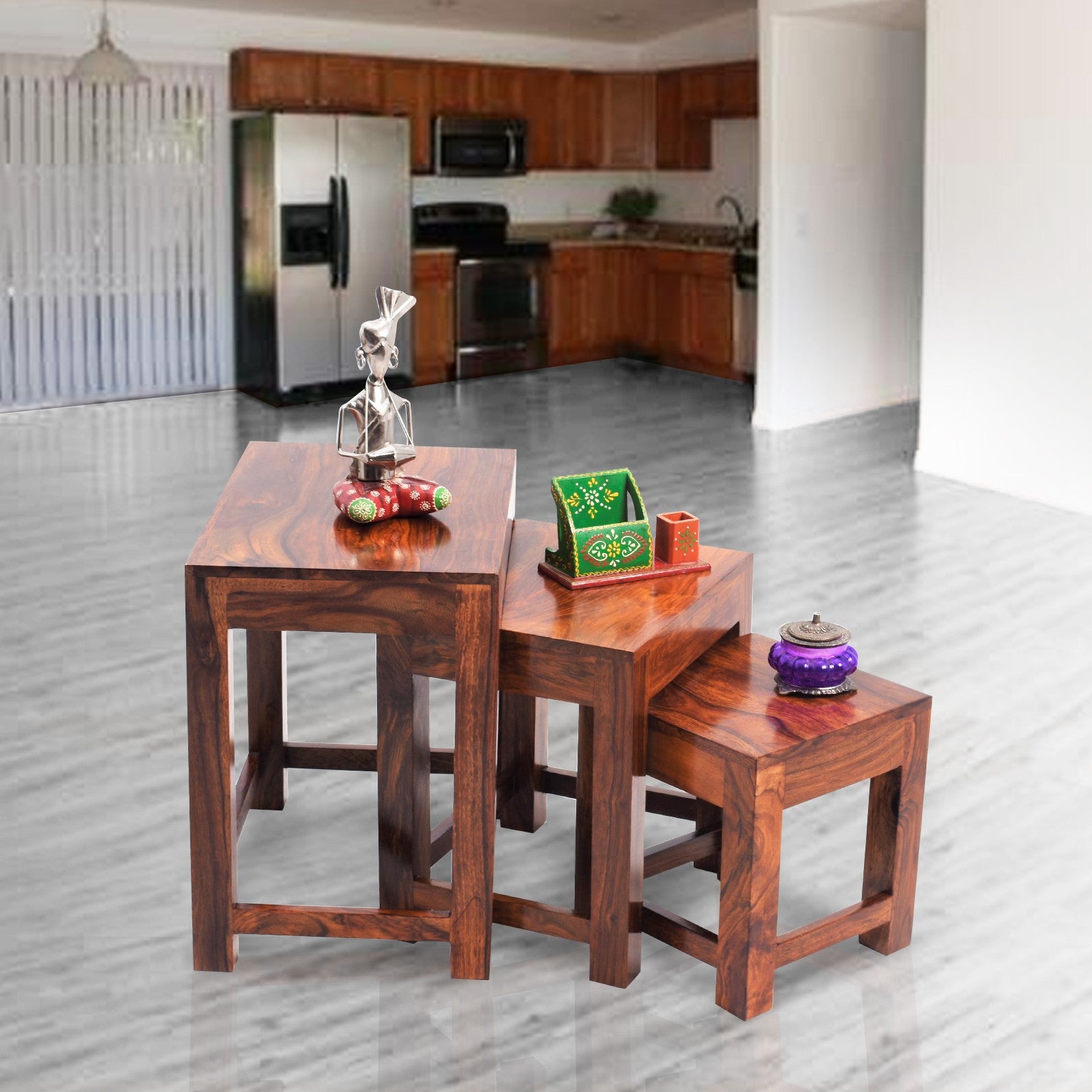 Hadassah Sheesham Wooden Stool set of 3