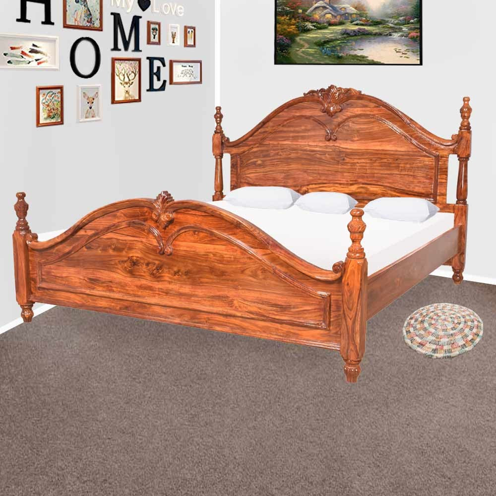 Shiloh Wood Sheesham Bed With Carving Design