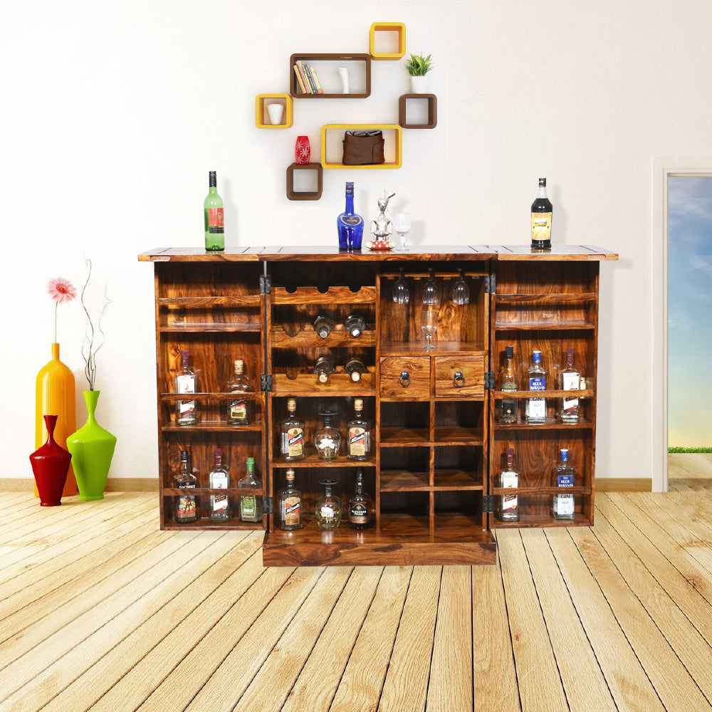 Annika Sheesham Wood Diamond Design Bar Cabinet