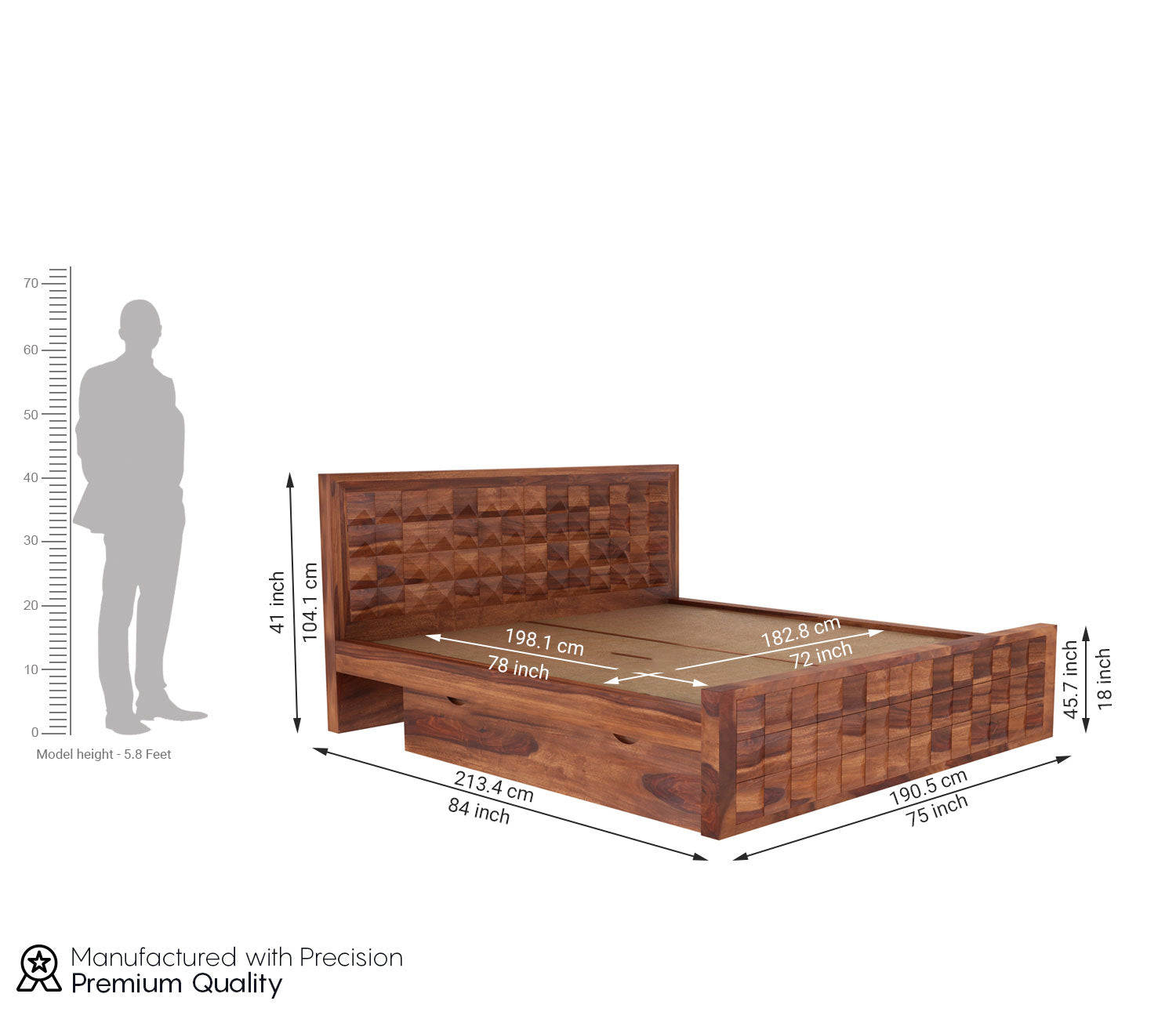 Quinn Sheesham Wood Bed with Drawer Storage