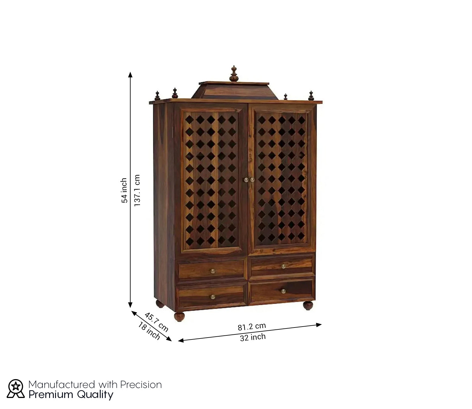 Fabian Sheesham Wood Home Temple With Door And Storage