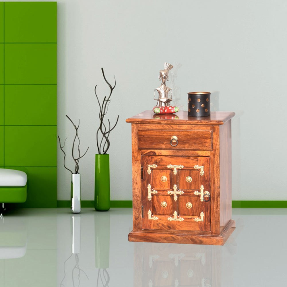 Marlowe Wood Brass Bedside Table