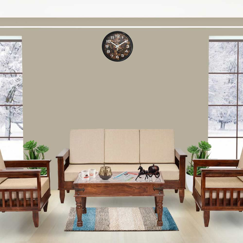Allyson Wooden Magazine 5 Seater Sofa Set