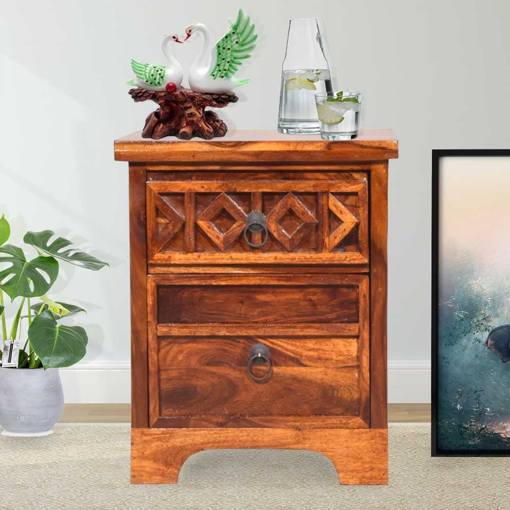 Arely Wood Swirl Bedside Table