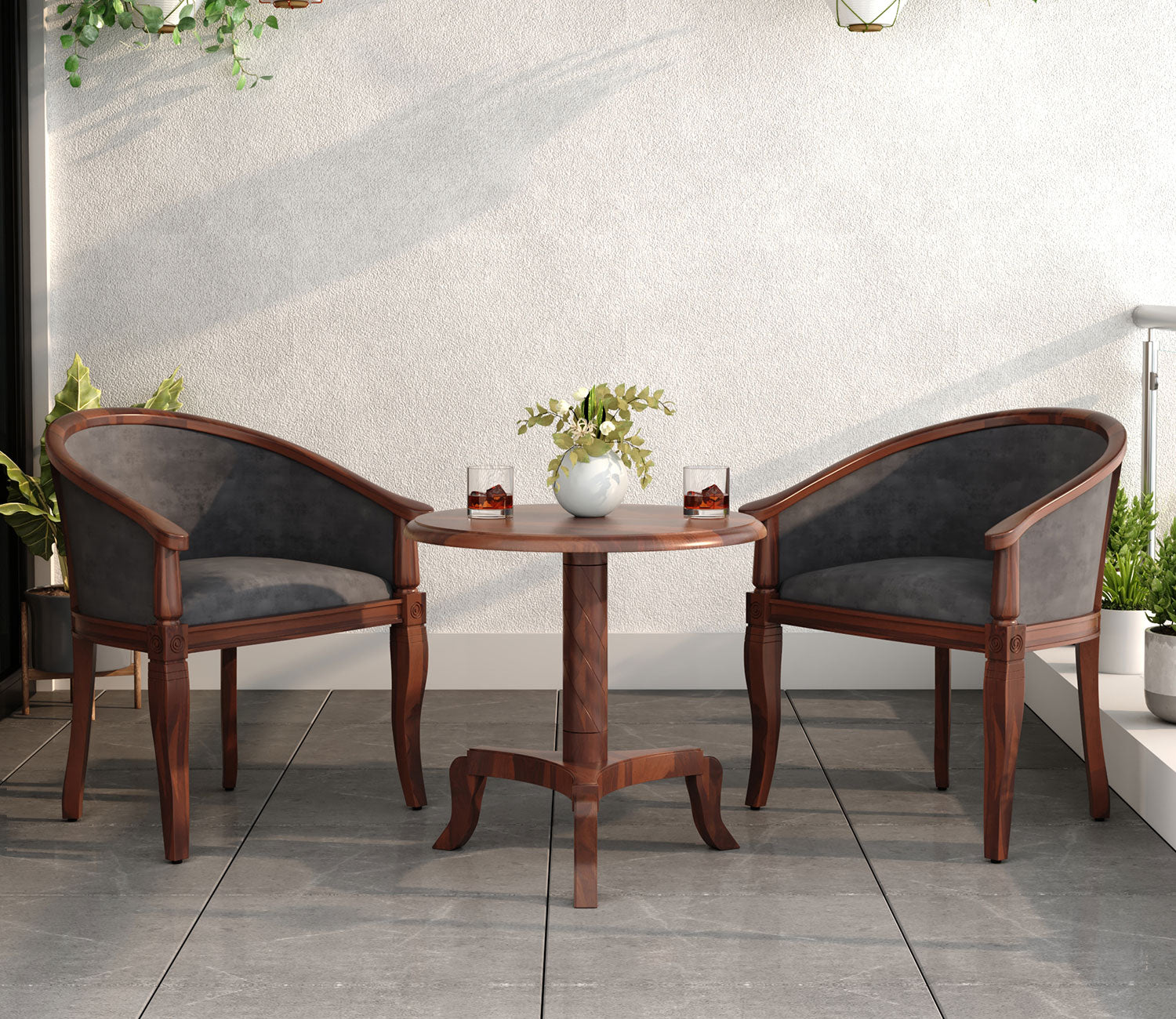 Austin 2 Seater Sheesham Wood Balcony Set Walnut Graphite Grey