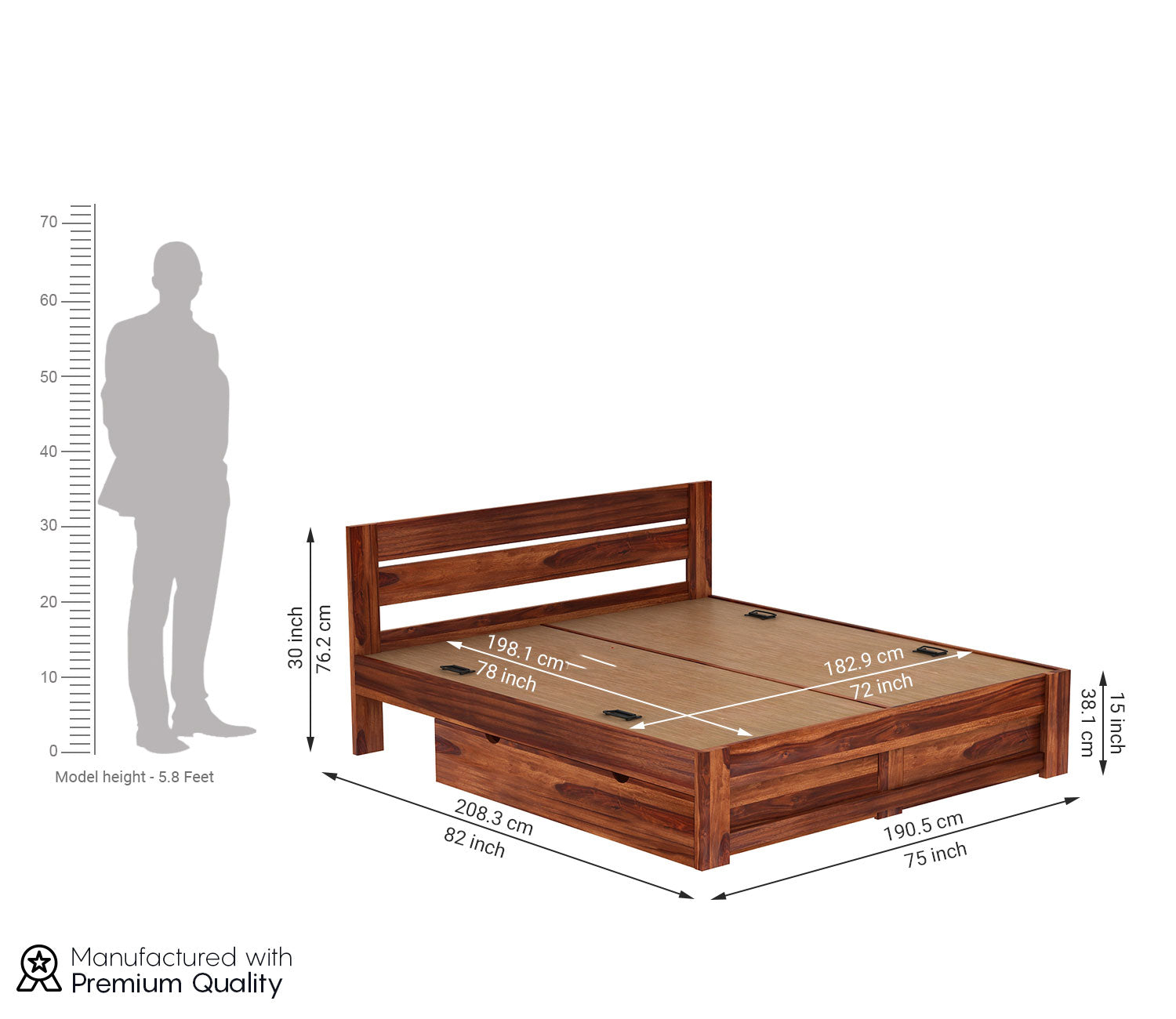 Sutton Sheesham Wood Bed With Drawer Storage