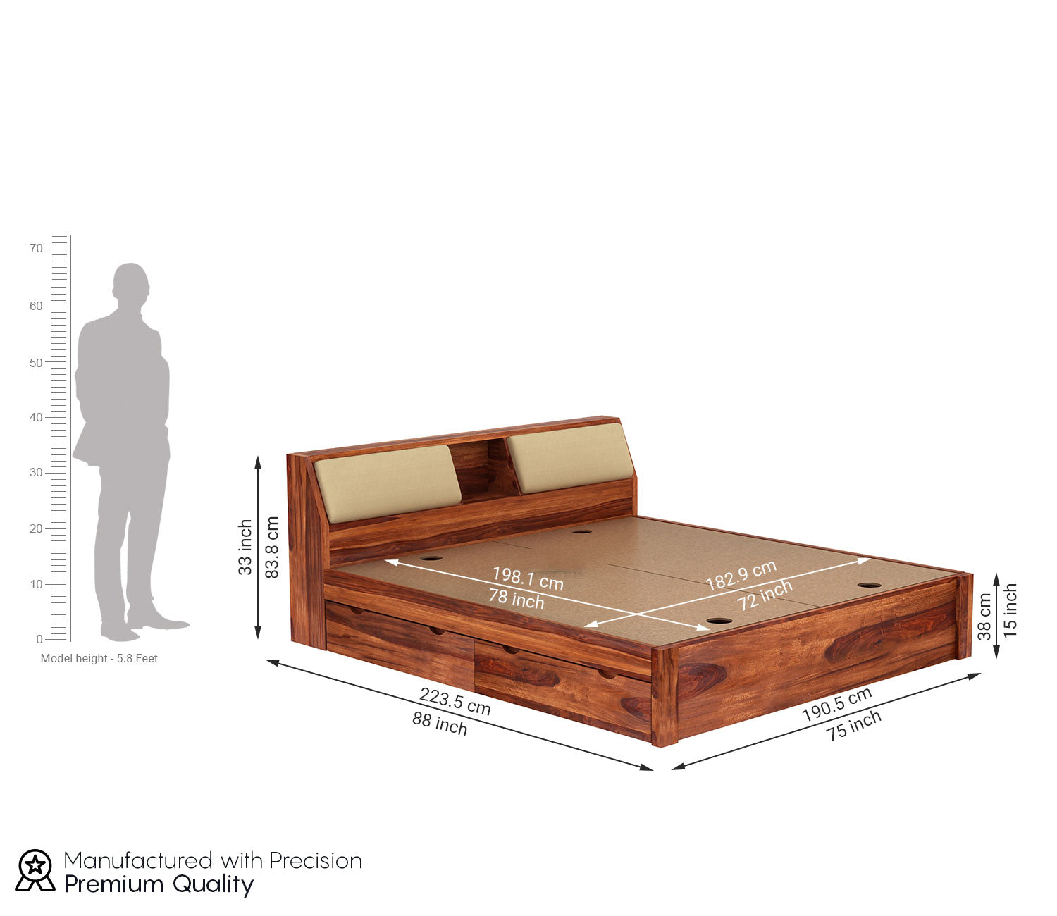 Raphael Sheesham Wood Bed With Side Storage