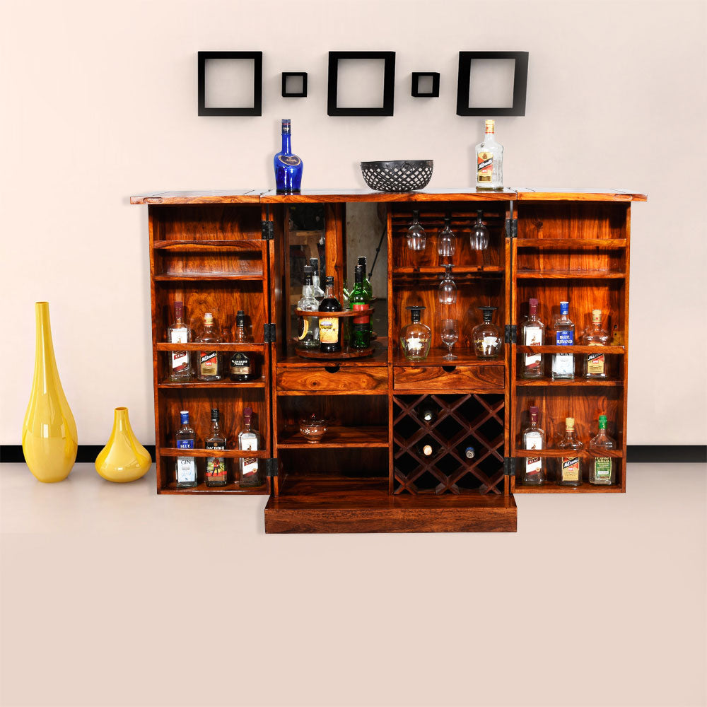 Xyla Bar Cabinet with Niwar Patti Design