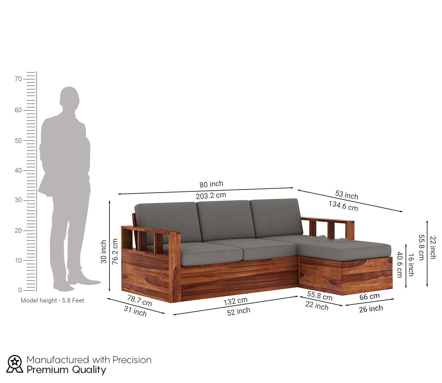 Herman L-Shaped Sheesham Wood Multifunctional Corner Sofa with Storage